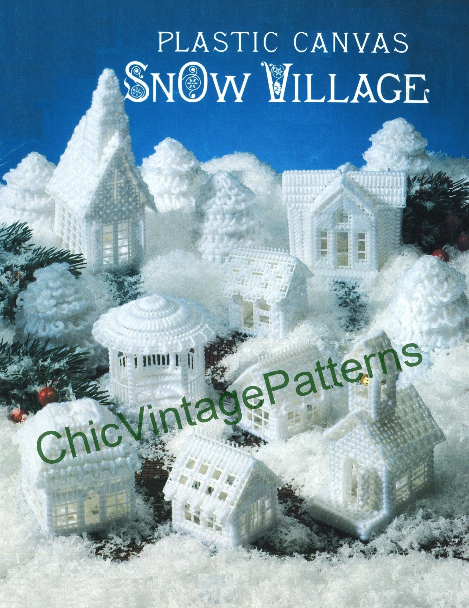Plastic Canvas Snow Village Pattern, Christmas Decoration, Instant Download