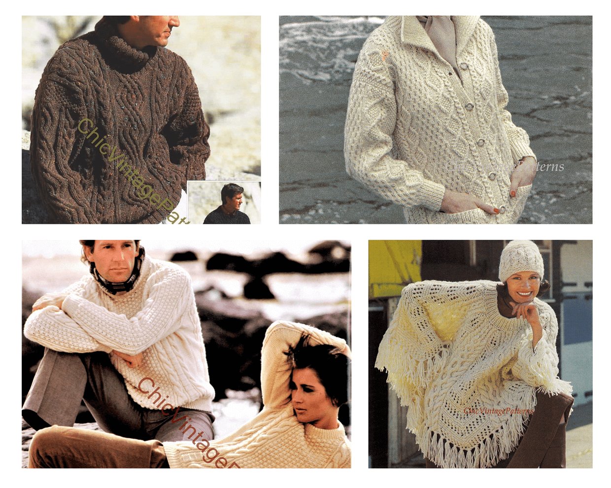 Bundle of Aran Knitting Patterns, Instant Download