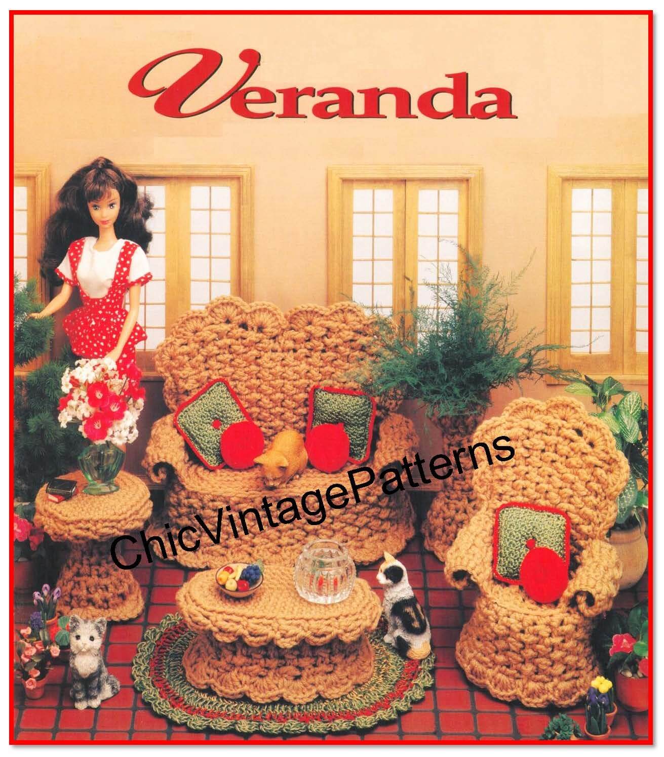 Crochet Doll's Verandah Furniture Pattern, 11.5 inch Doll, Instant Download