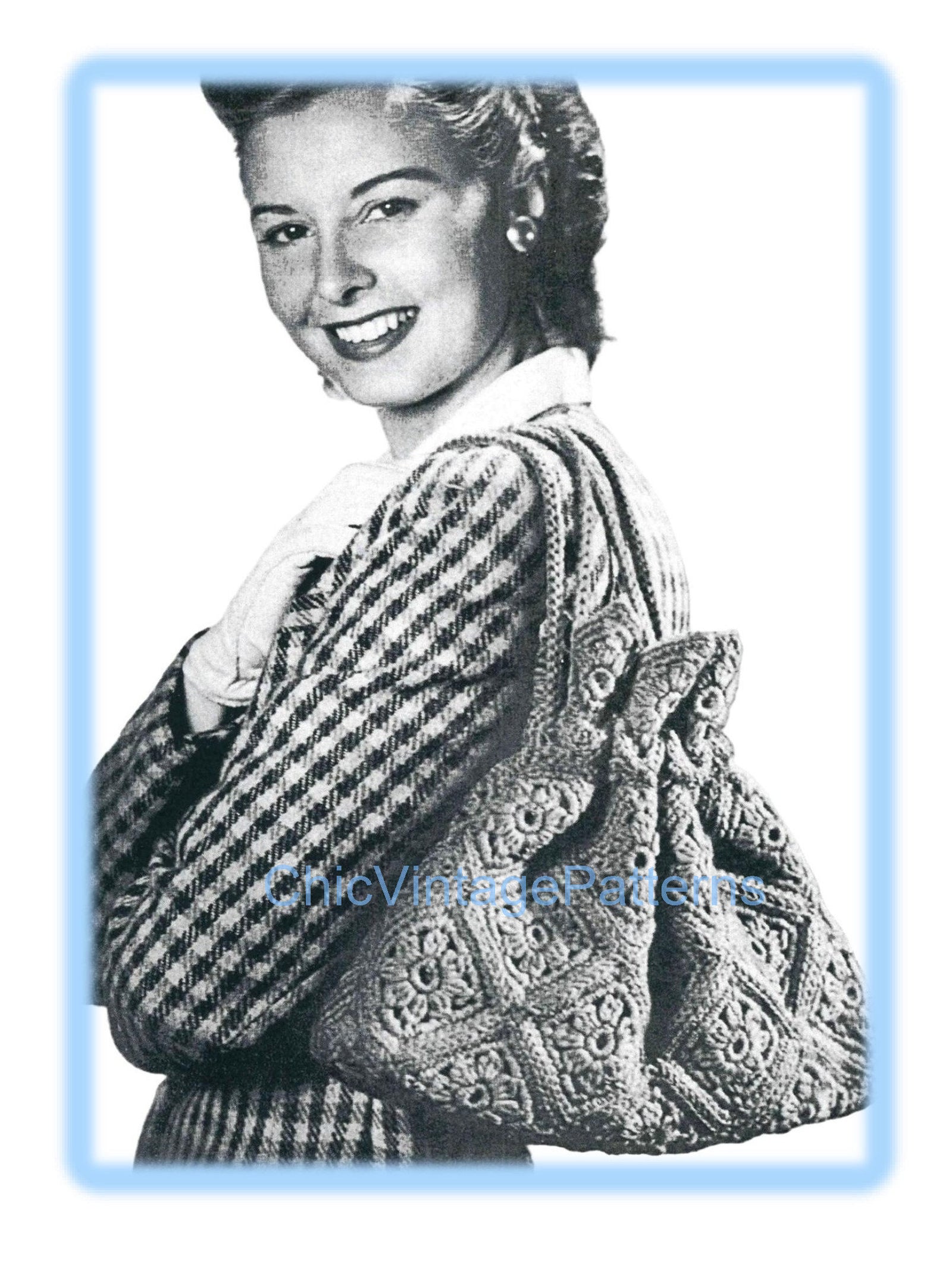 1940's Handbag Crochet Pattern, Ladies Drawstring Bag,  Digital Pattern