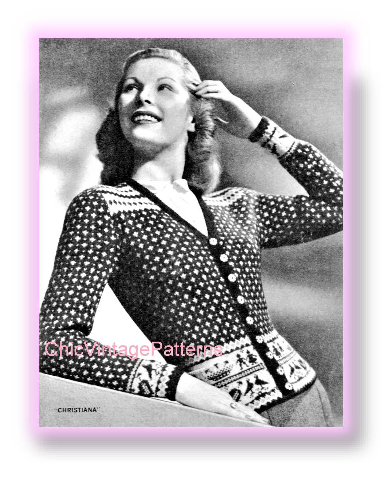 Ladies Cardigan Knitting Pattern, Fair Isle Ladies Jacket, Instant Download