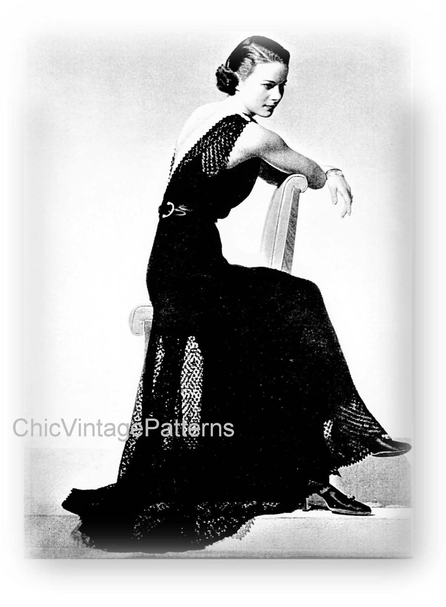 1930's Knitted Dress, Delicate Lace, Stunning, Digital Download