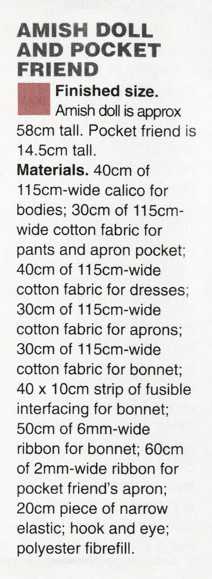 Amish Doll Sewing Pattern, Pocket Friend, Instant Download