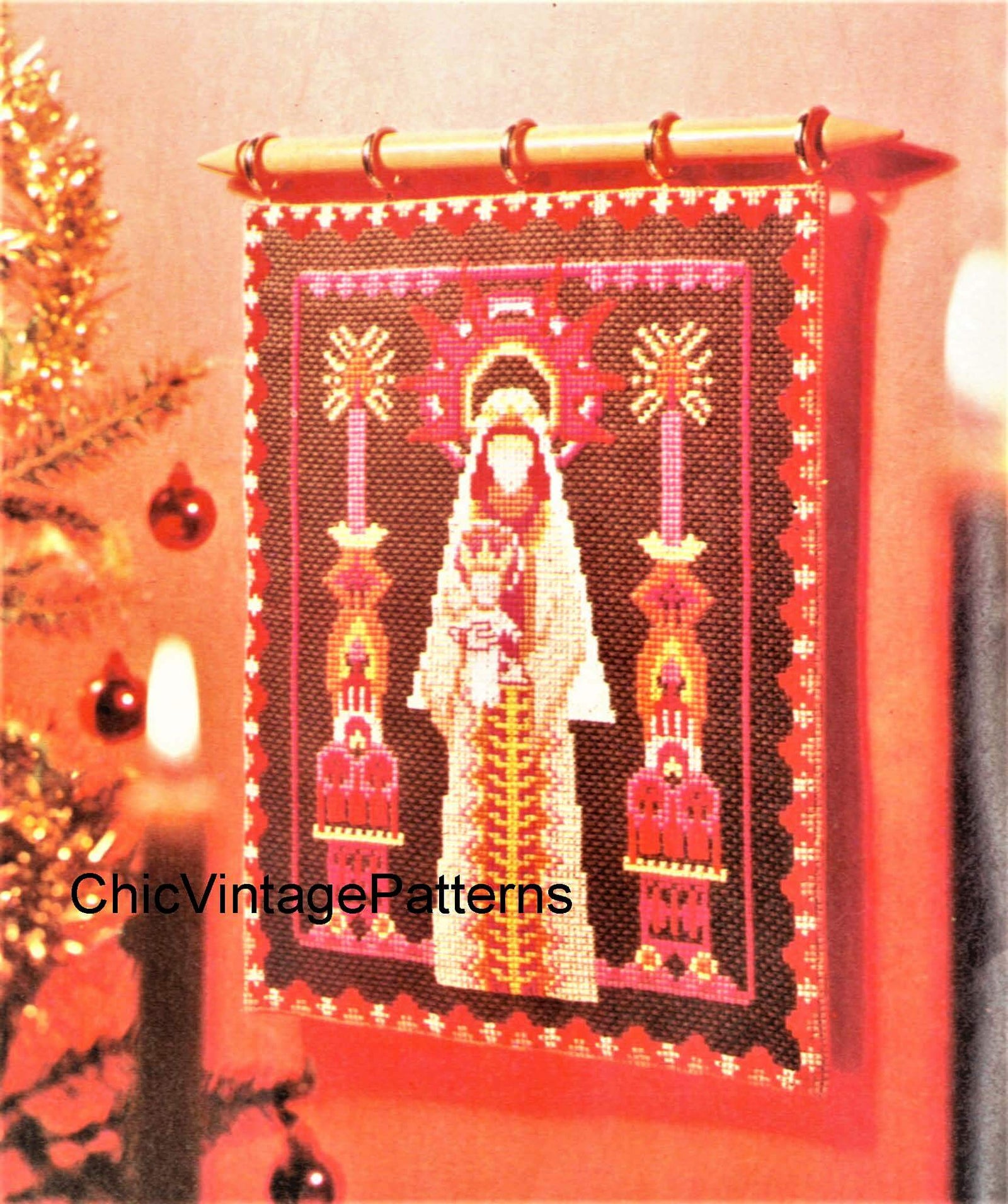 Christmas Angel Cross Stitch Pattern, Wall Hanging, Instant Download