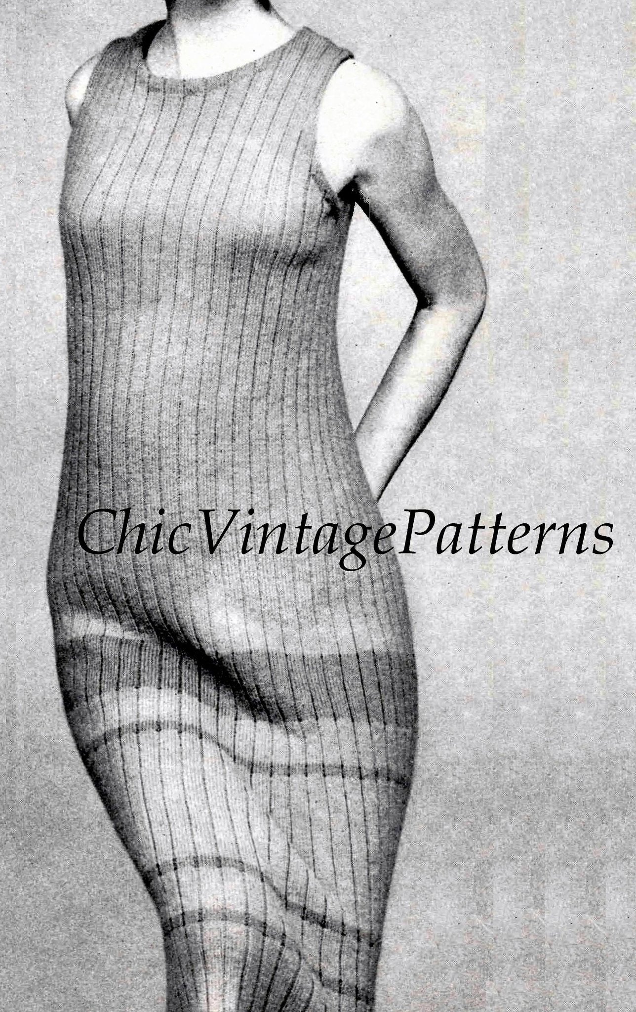 Knitted Dress Pattern, Ladies Ankle-Length Singlet Dress, Digital Download