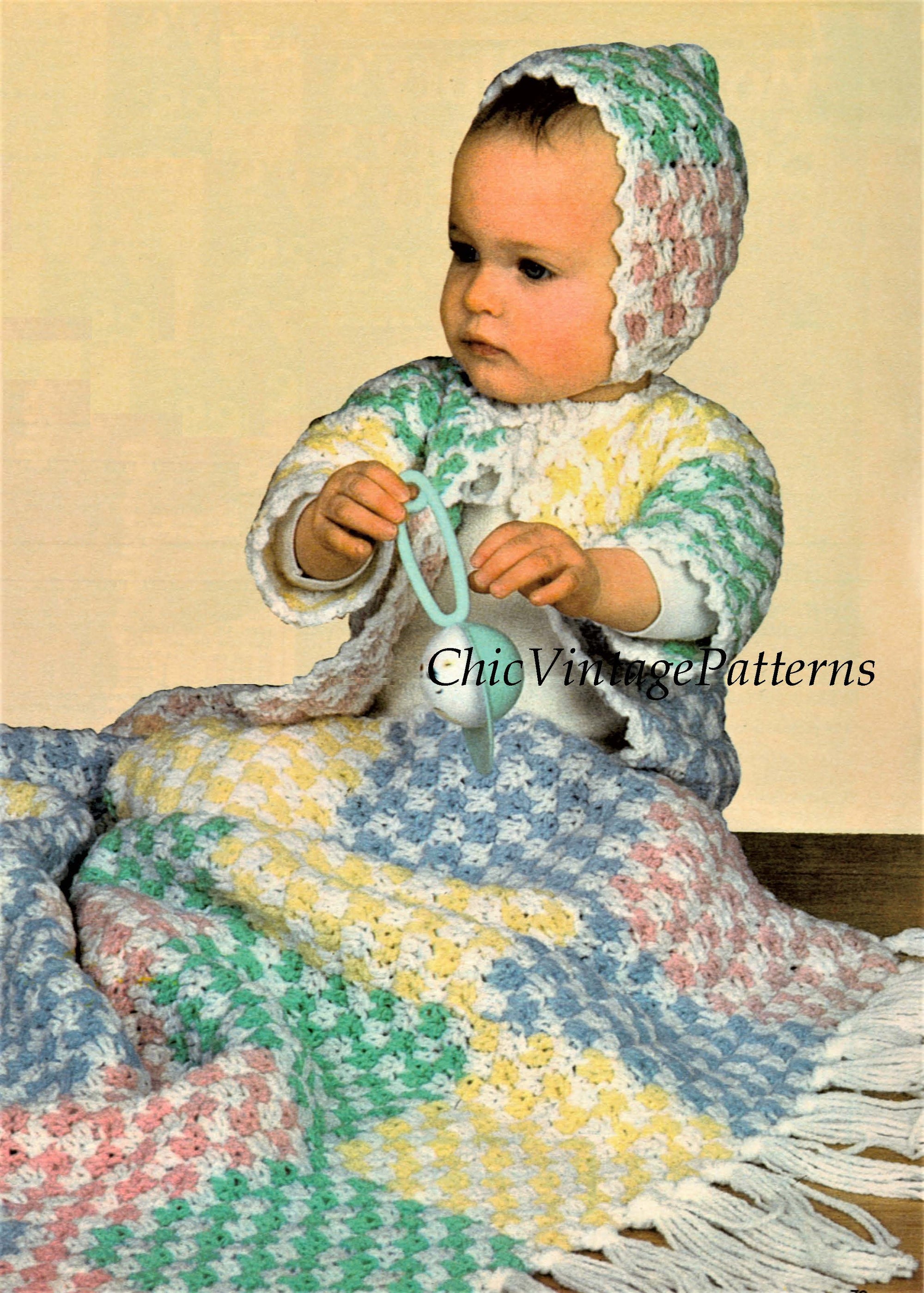 Babies Crochet Blanket, Hat and Jacket Pattern, Instant Download
