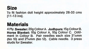 Fashion Doll Riding Clothes Knitting Pattern, 11-13 inch Doll, Instant Download