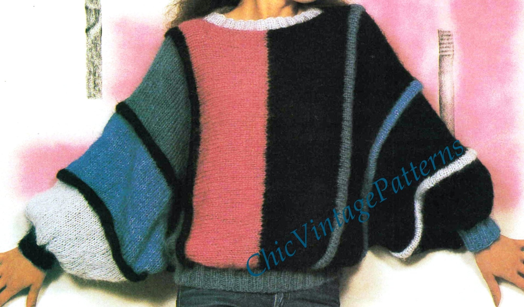 Knitted Sweater Pattern, Ladies Batwing Sleeve Jumper, PDF Knitting Pattern