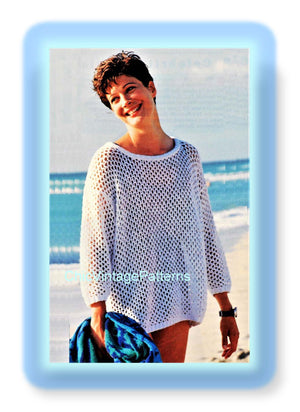 Knitted Ladies Mesh Top Pattern, Vintage Beach Top, Instant Download