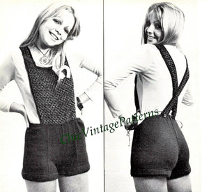 Knitted Retro Hot Pants Pattern, Hot Pants with a Bib, Digital Download