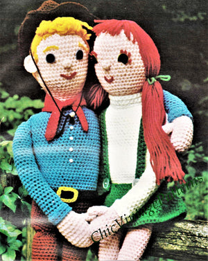 Crochet Dolls, Big Girl Doll and Boy Doll, Vintage Crochet Toy Pattern, Instant Download