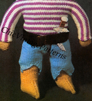 Pirate Doll Knitting Pattern, Soft Toy, Instant Download