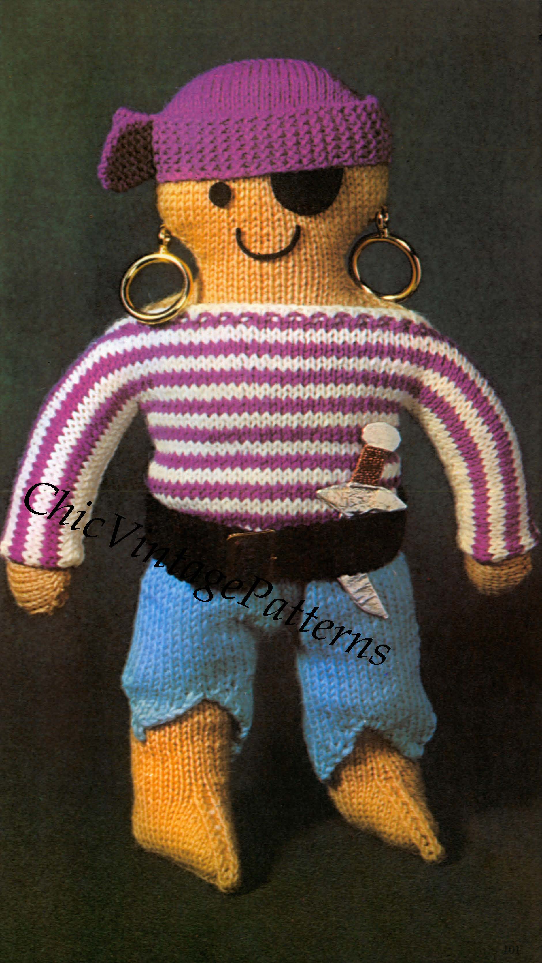 Pirate Doll Knitting Pattern, Soft Toy, Instant Download
