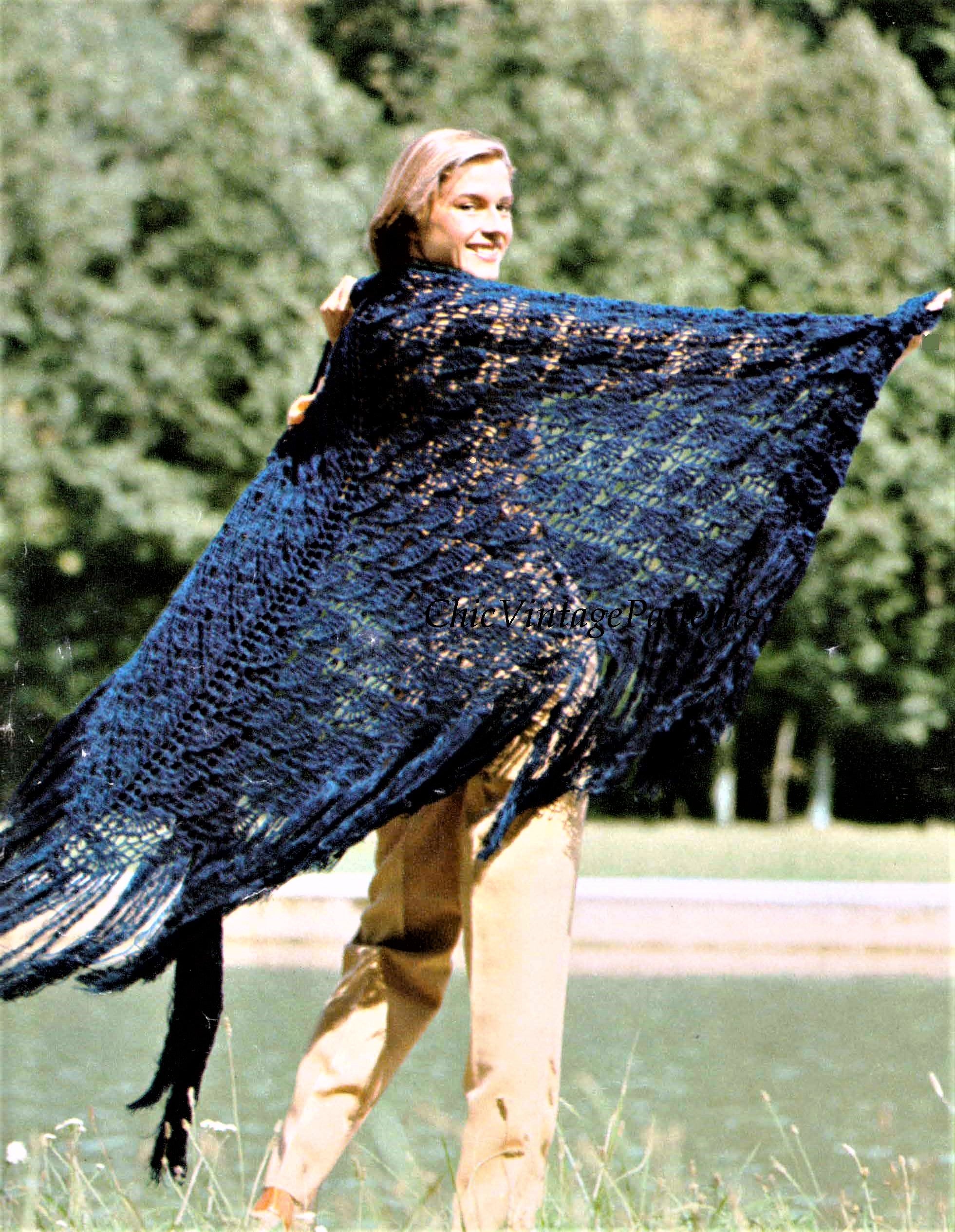 Crochet Lacy Shawl Pattern, Triangular Wrap