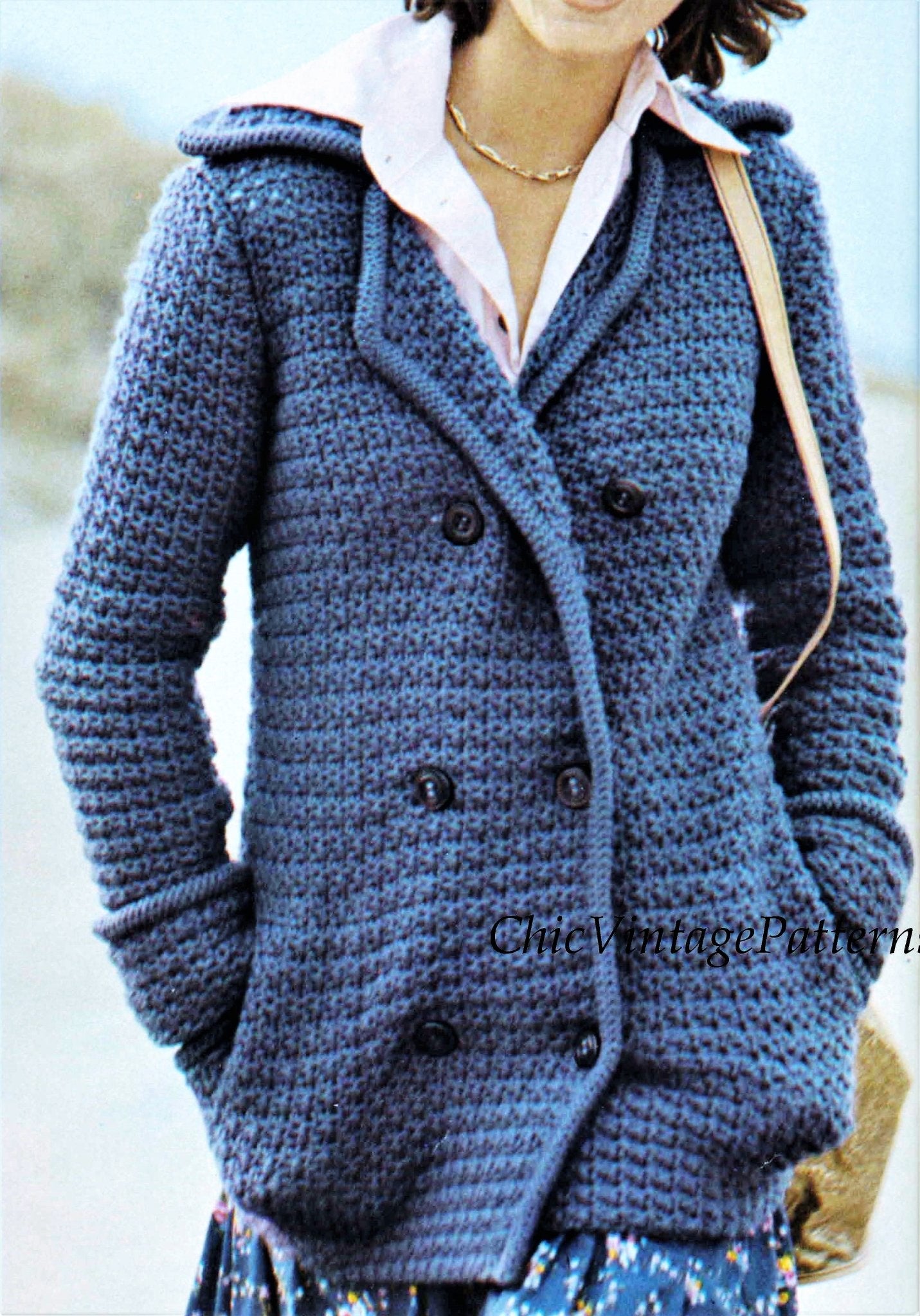 Ladies Double Breasted Crochet Jacket Pattern Casual Coat Digital Pattern