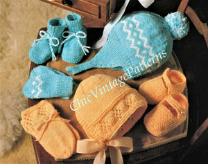 Knitted Bonnets, Bootees and Mittens Pattern, Three Styles, Instant Download