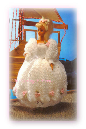 Knitted Doll's Clothes Pattern, Bridal Dress, Instant Download
