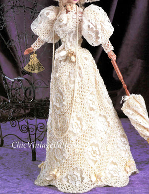 Crochet Doll's Dress Pattern, Lace and Crochet Gown, Instant Download