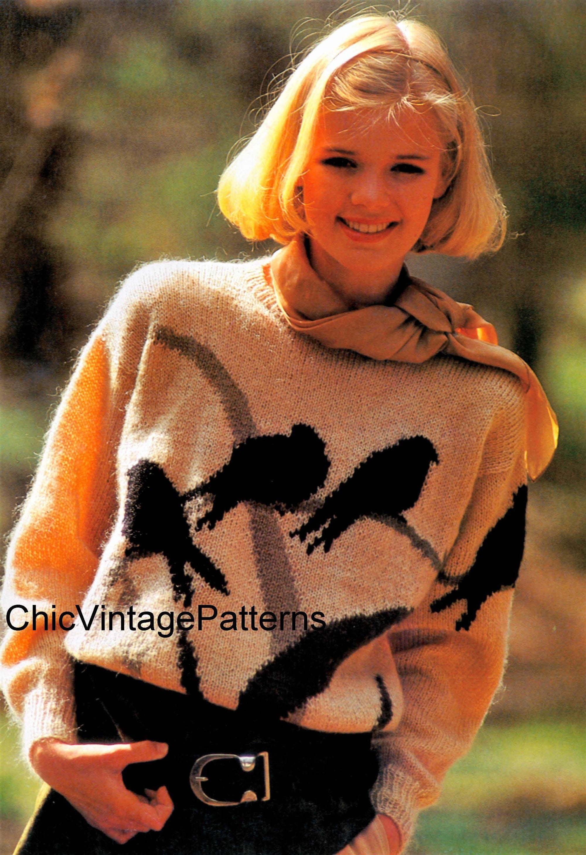 Ladies Knitted Jumper Pattern, Picture Knit, Instant Download