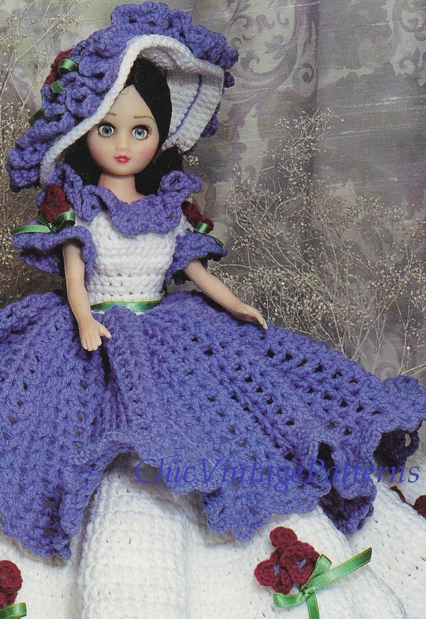 Dolls Dress Crochet Pattern, 15" Doll, ChicVintagePatterns Dolls Dress Crochet Pattern, 15" Doll, ChicVintagePatterns