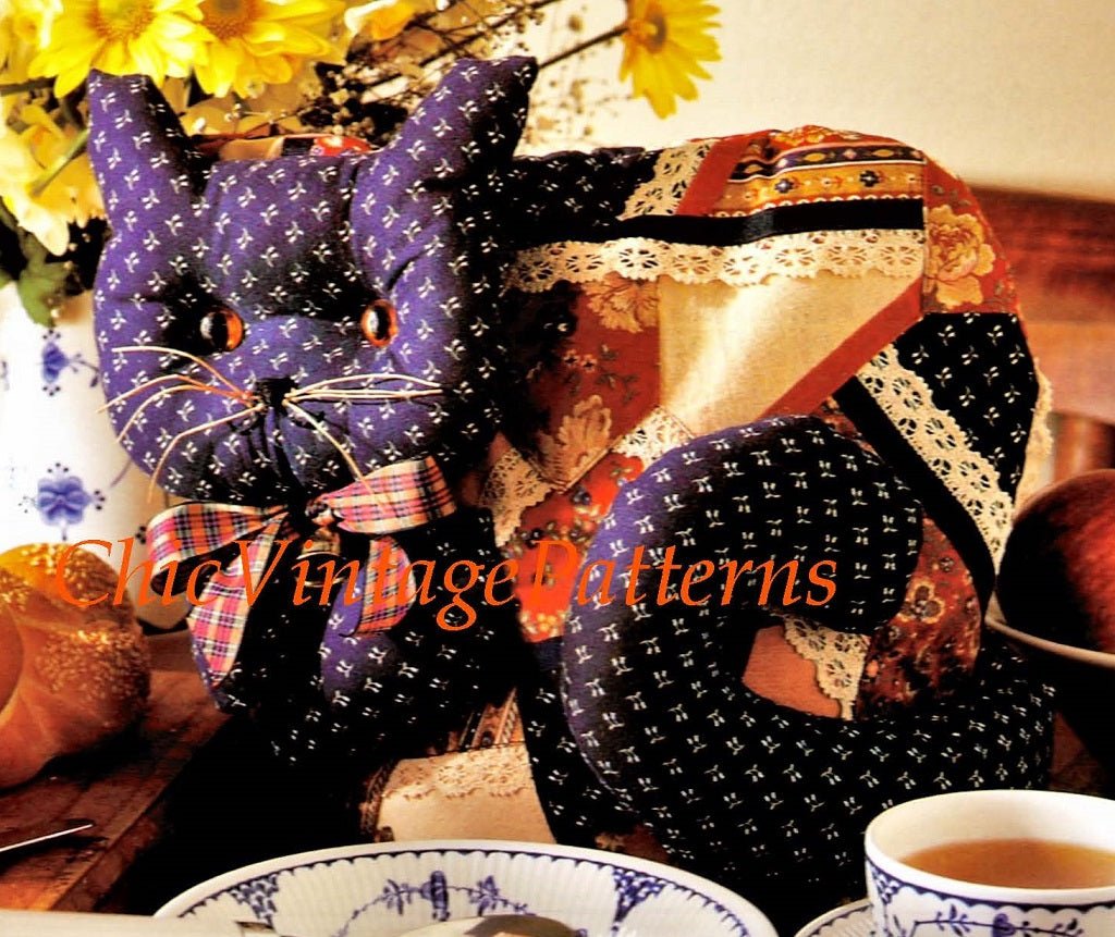 Cat Tea Cosy Sewing Pattern, Crazy Patchwork, Digital Download