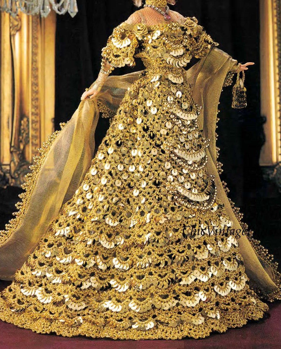 Crochet Doll's Dress, 11.1/2 inch Doll, PDF Crochet Pattern, Celebration Dress