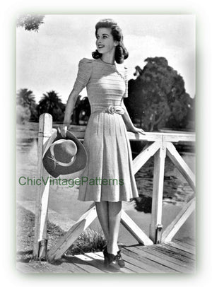 1940's Ladies Knitted Dress Pattern, Short or Long Sleeves