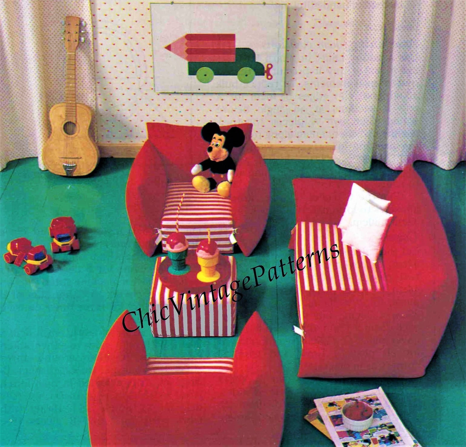 Children's Furniture Sewing Pattern, Sofa and Chair, Instant Download