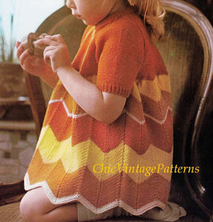 Child's Knitted Dress Pattern, Chevron Striped Dress, Digital Download