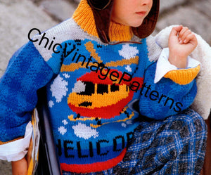 Knitted Children's Sweater Pattern, Helicopter Jumper, Instant Download