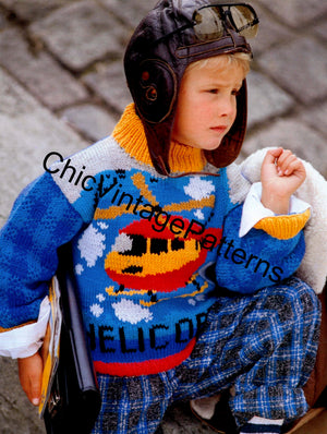 Knitted Children's Sweater Pattern, Helicopter Jumper, Instant Download