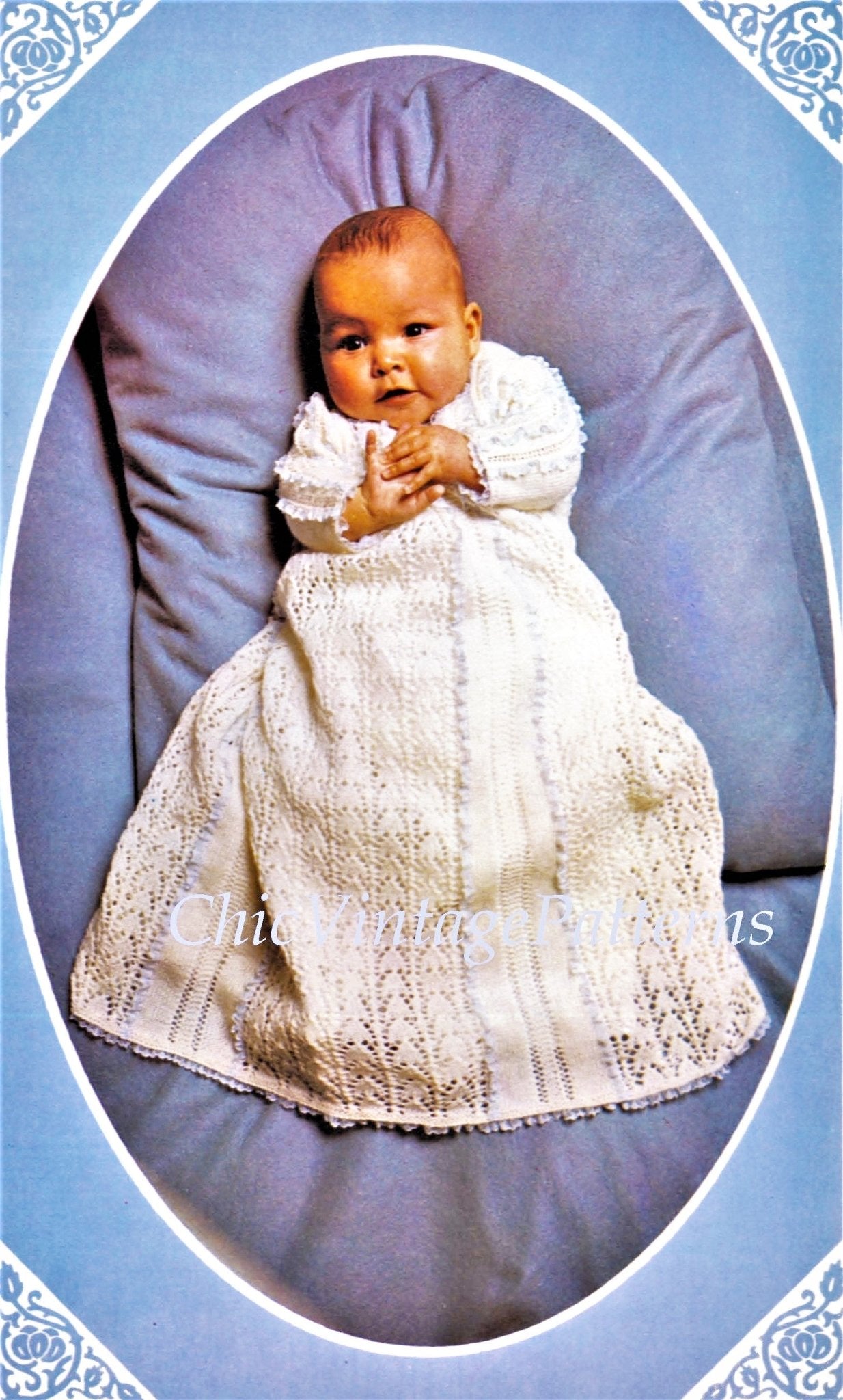 Babies Knitted Christening Dress Pattern | ChicVintagePatterns Babies Knitted Christening Dress Pattern | ChicVintagePatterns