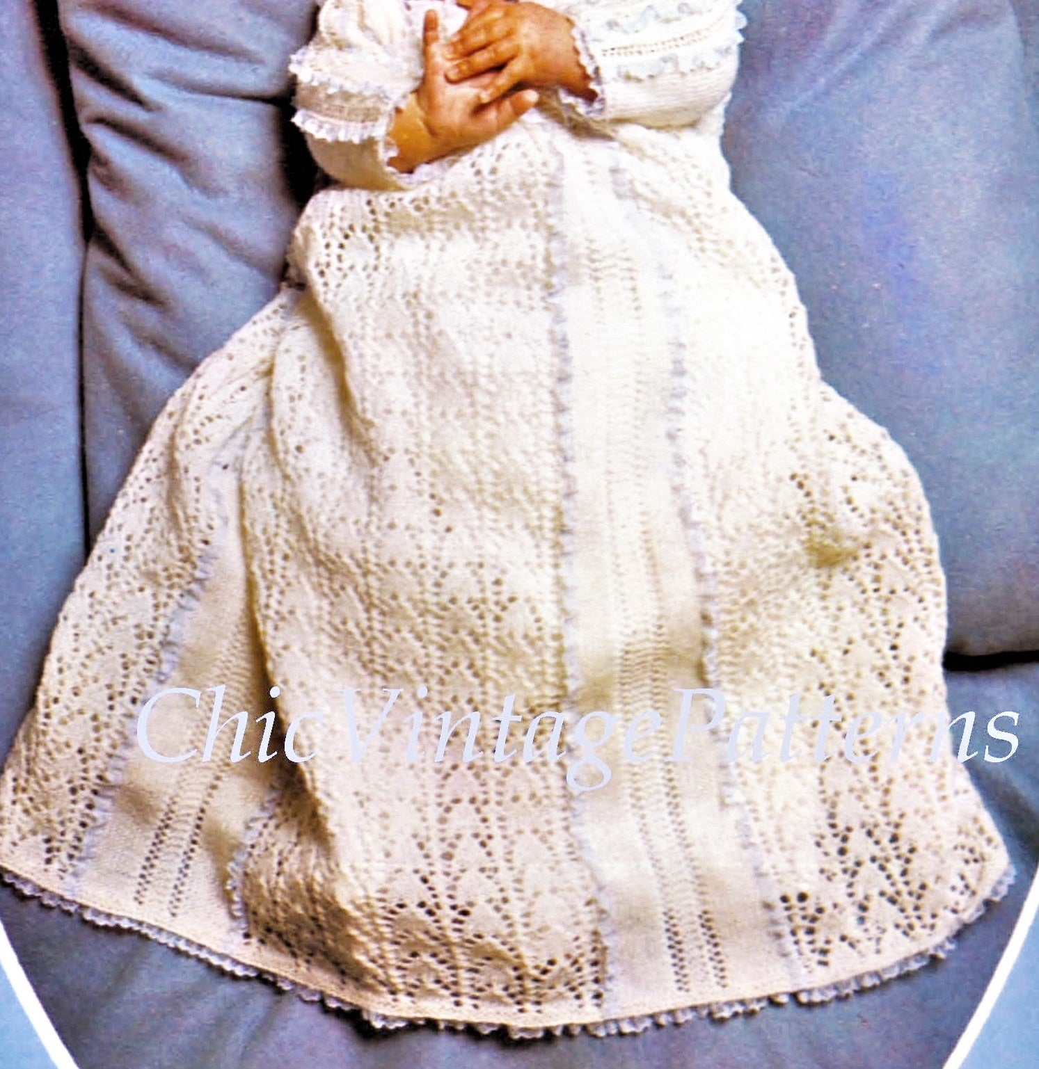 Babies Knitted Christening Dress Pattern | ChicVintagePatterns Babies Knitted Christening Dress Pattern | ChicVintagePatterns
