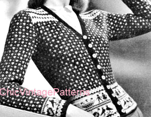 Ladies Cardigan Knitting Pattern, Fair Isle Ladies Jacket, Instant Download