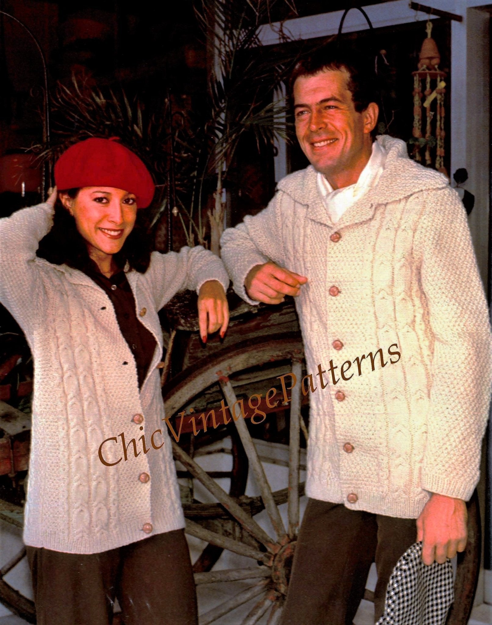 Aran Cardigan Knitting Pattern, Matching His or Her Jacket, Digital Download