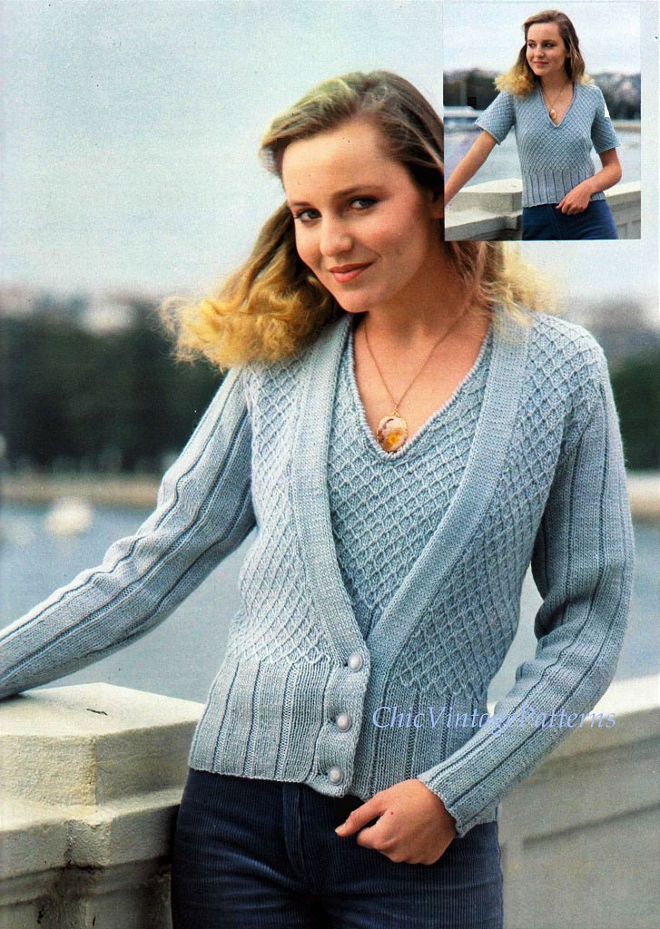 Ladies Twinset, Knitted Classic Top and Cardigan, Instant Download