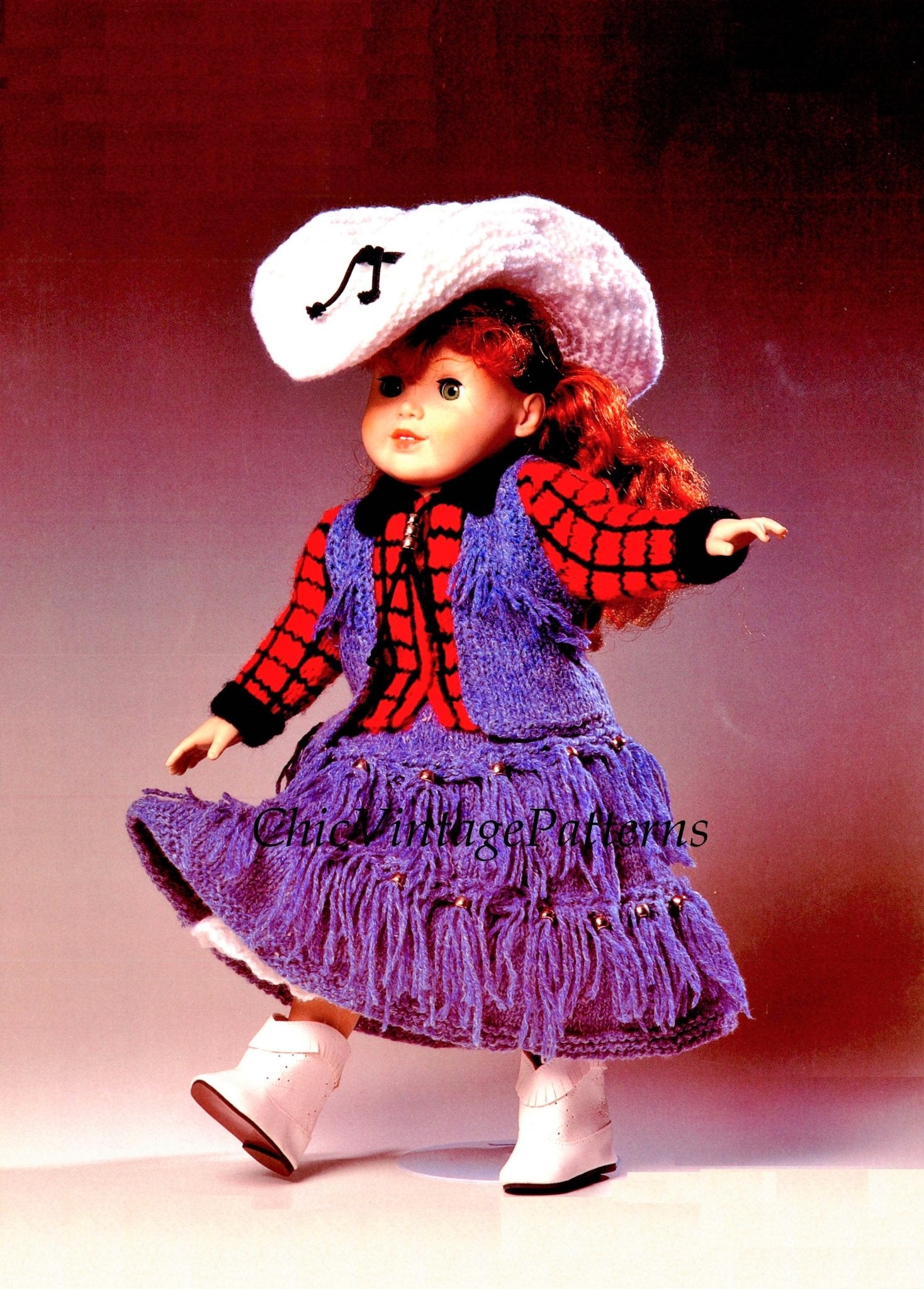 Dolls Dress Knitting Pattern, Cowgirl Dress, Instant Download