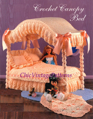 Crochet Doll's Bed Pattern, 11.5 inch Doll, Instant Download, Canopy Bed