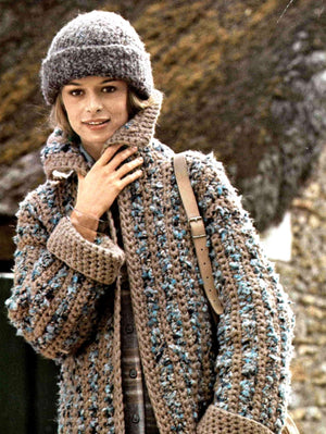 Crochet Coat Pattern, Ladies Striped Coat and Hat, Instant Download