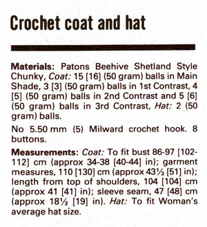 Crochet Coat and Hat Pattern, Stunning Vintage Fashion Coat,  Instant Download