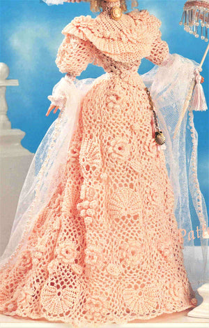 Crochet Doll's Dress Pattern, 11.1/2 inch Doll, Irish Lace Period Gown, Instant Download