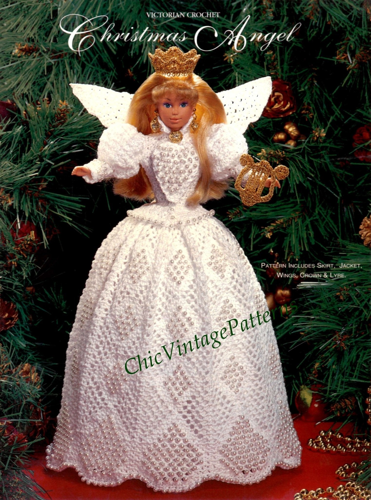 Doll Angel Dress Crochet Pattern, Christmas Decoration, 11.5 inch Doll, Instant Download