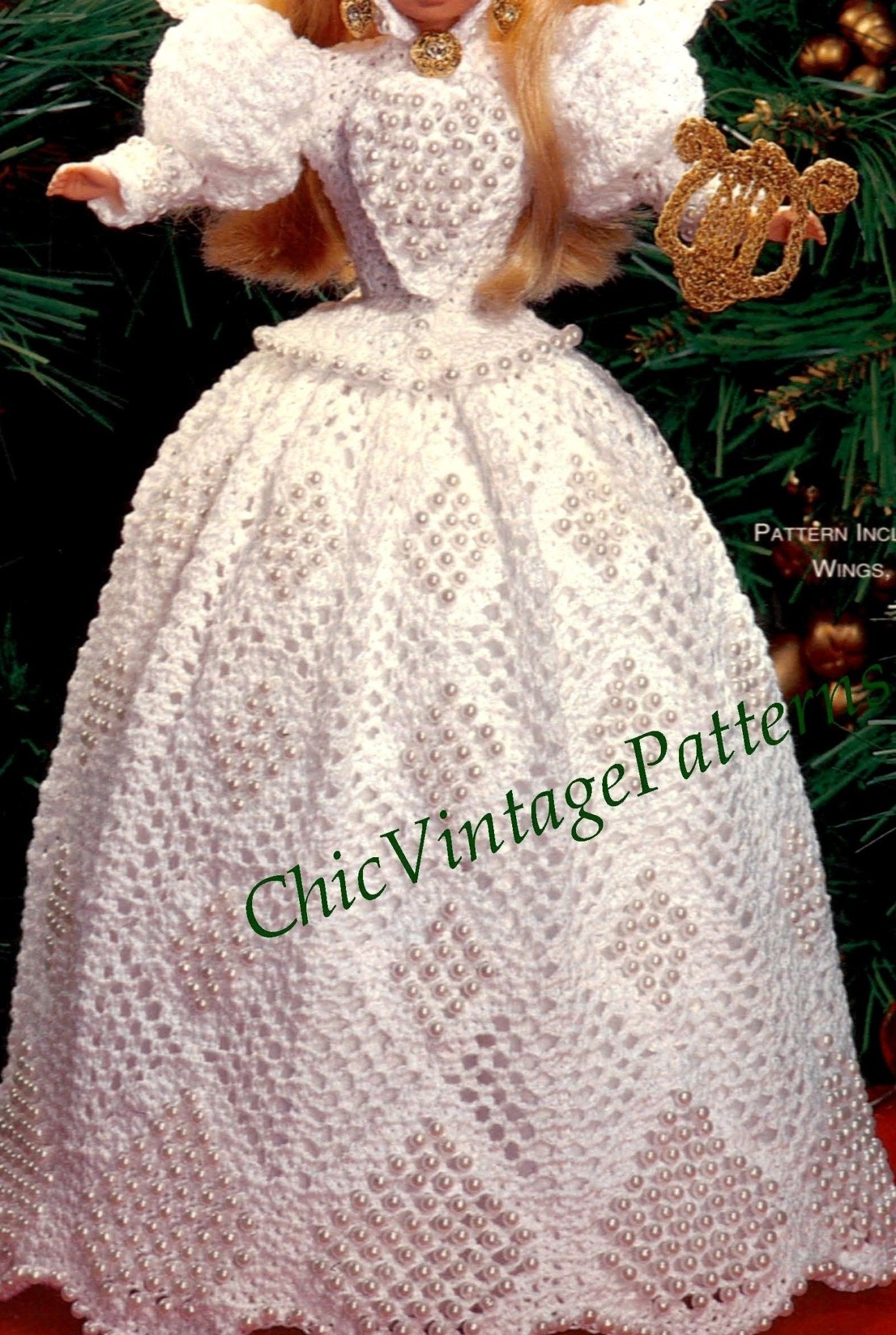 Doll Angel Dress Crochet Pattern, Christmas Decoration, 11.5 inch Doll, Instant Download