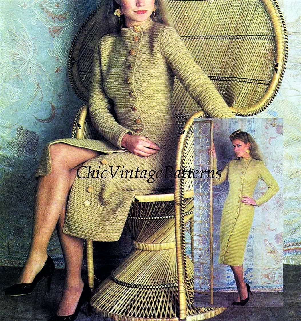 Ladies Crochet Dress Pattern, Slim Oriental Coat Style, Digital Pattern