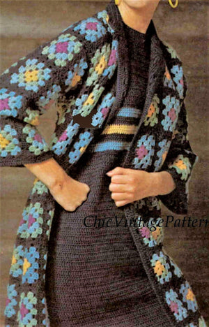 Crochet Coat and Dress Pattern, Instant Download, Granny Square Motif Coat
