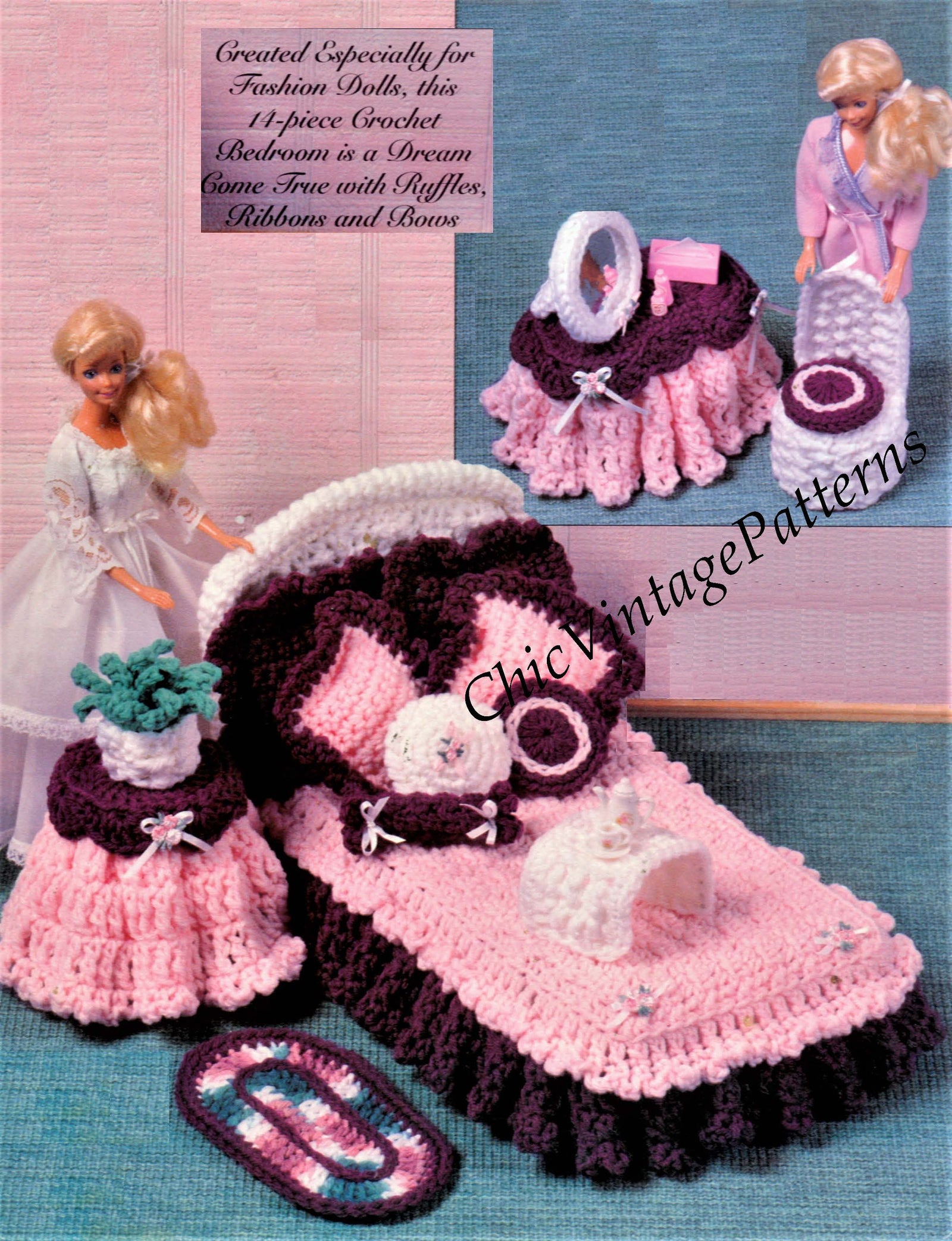 Fashion Doll's Bedroom Furniture Crochet Pattern, Instant Download