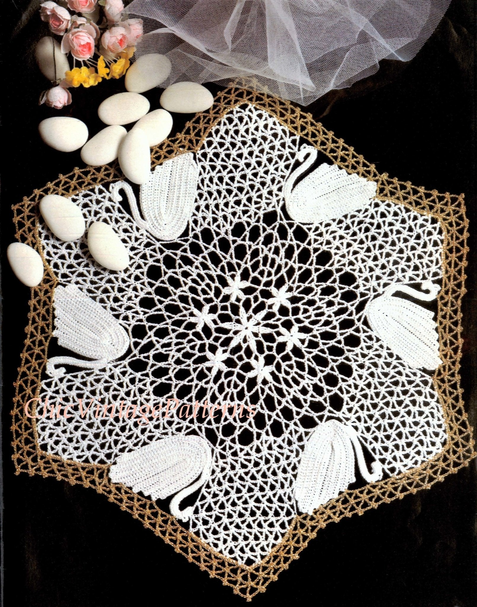 Crochet Swan Doily Pattern, Table Centrepiece, Digital Download