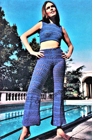 Resort Pants and Top Crochet Pattern, Instant Download, Retro Pattern