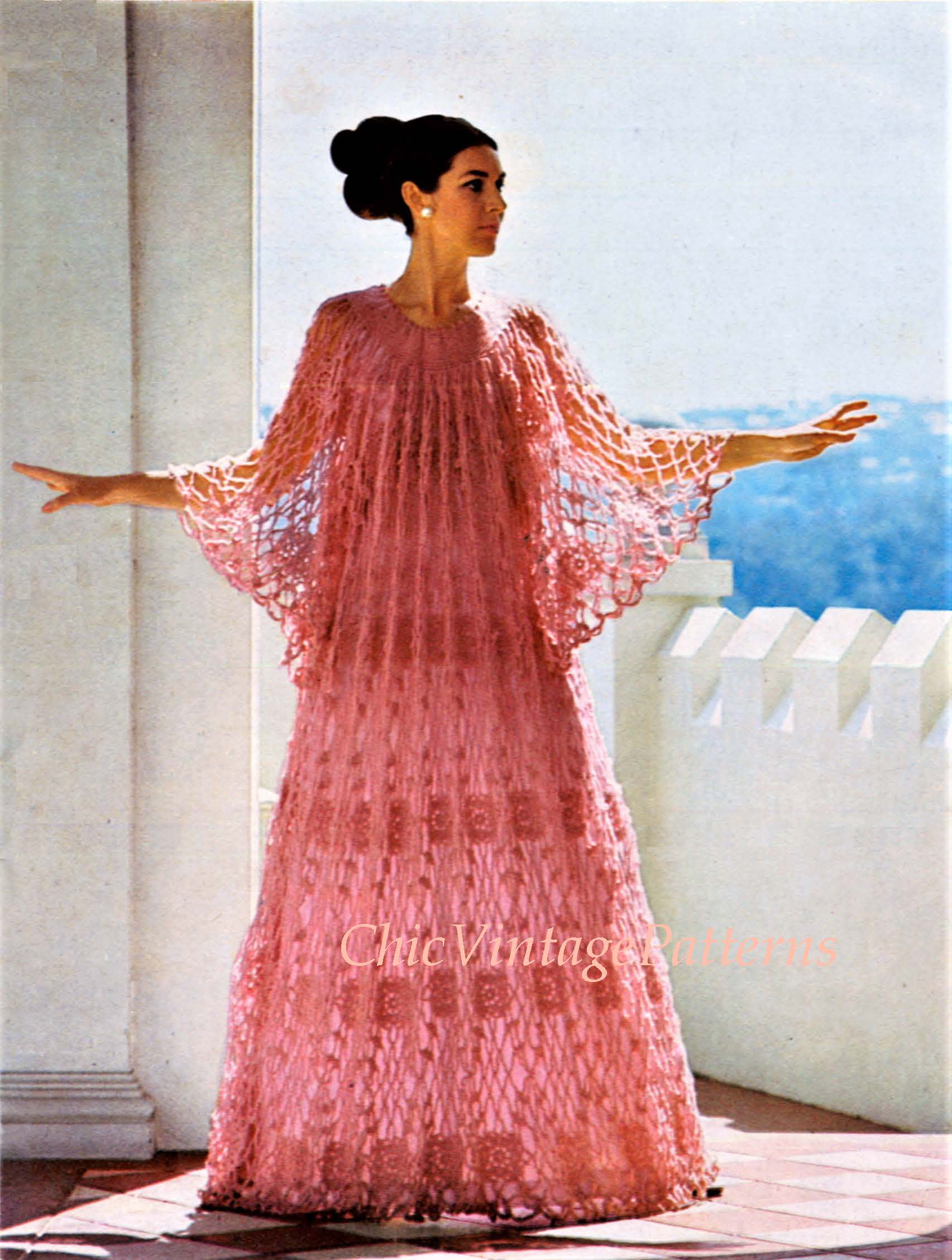 Crochet Ladies Caftan Pattern, Lacy Motif Dress, Instant Download