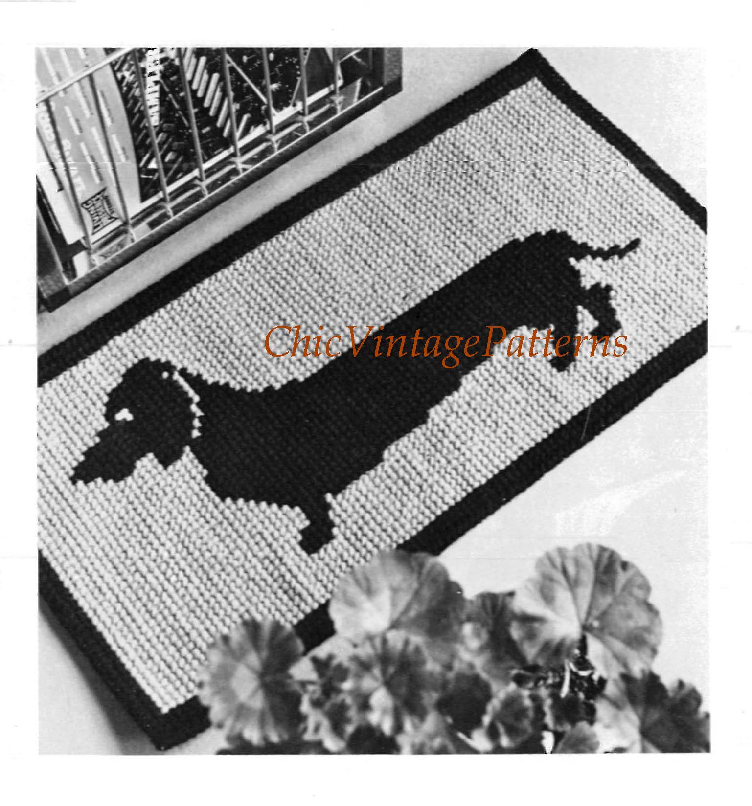Cross Stitch Dog Pattern, Dachsund Mat, Wall Art, Instant Download